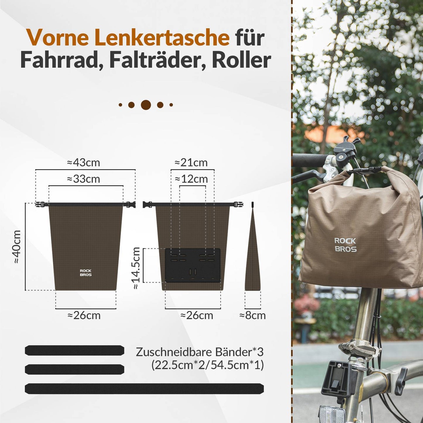 Bolsa de manillar, cesta impermeable para bicicleta, bolsa delantera, ajustable 2,5L-4L, ROCKBROS