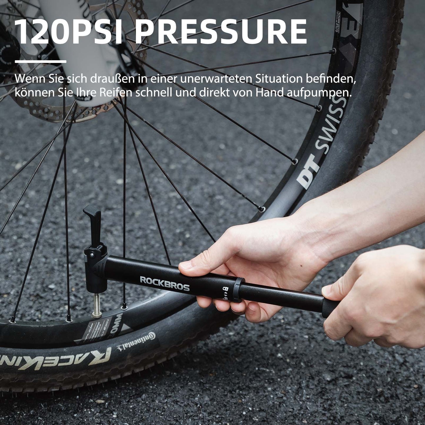 Mini bomba de aire para bicicleta con llave de trinquete 80 PSI aluminio ROCKBROS