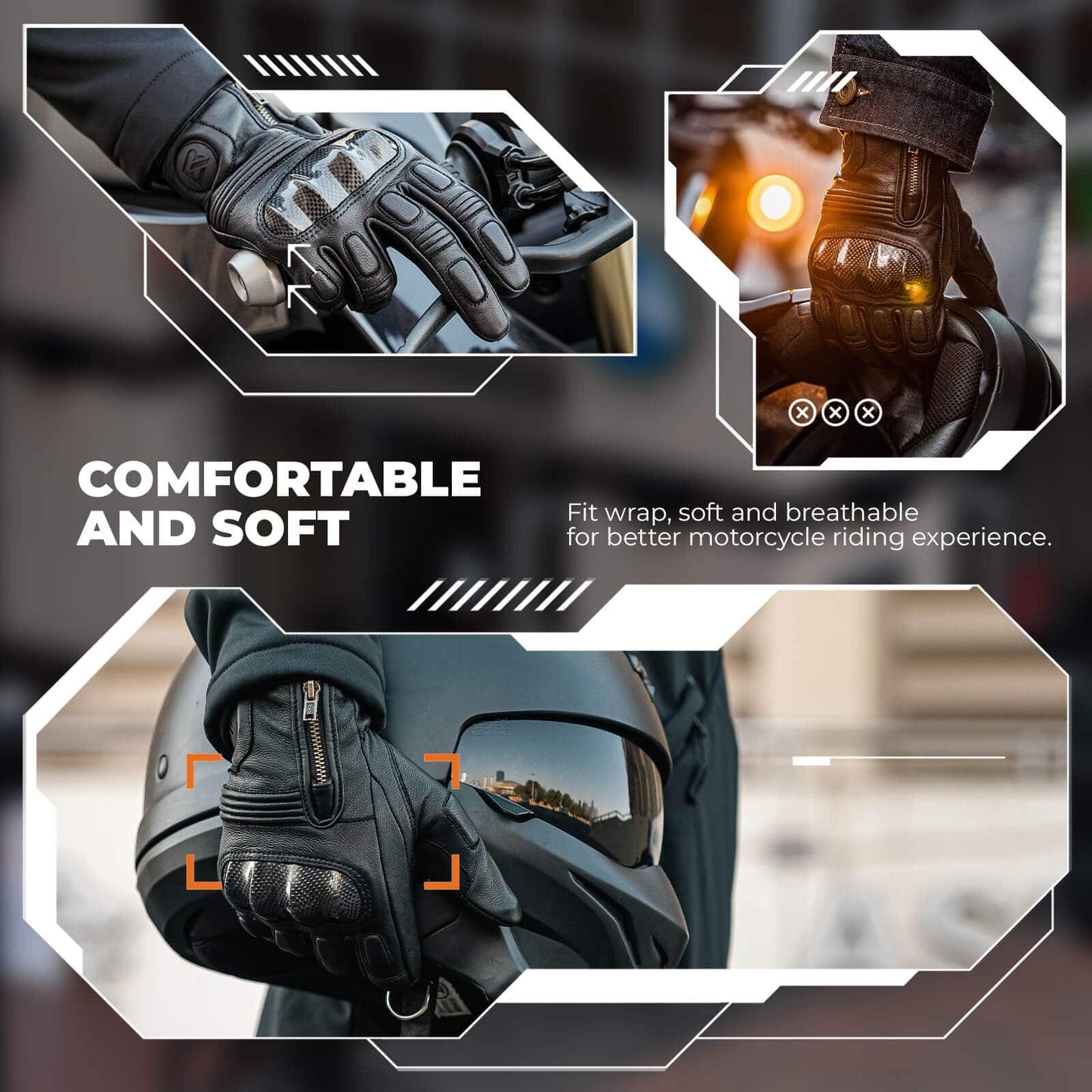 Guantes de moto, pantalla táctil, cuero, dedos completos, transpirables, ROCKBROS