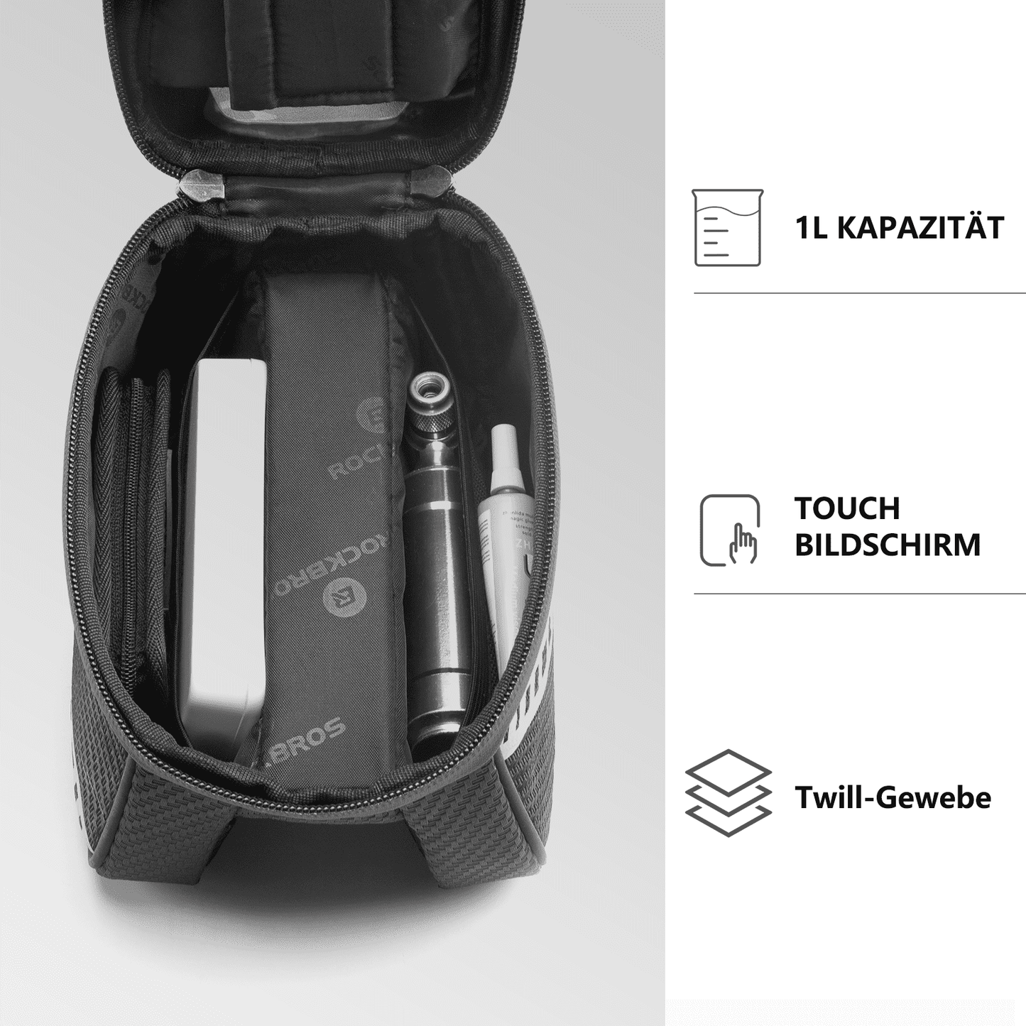 Bolsa para tubo superior con pantalla táctil de TPU, diseño de bolsillo lateral, 1 L, ROCKBROS