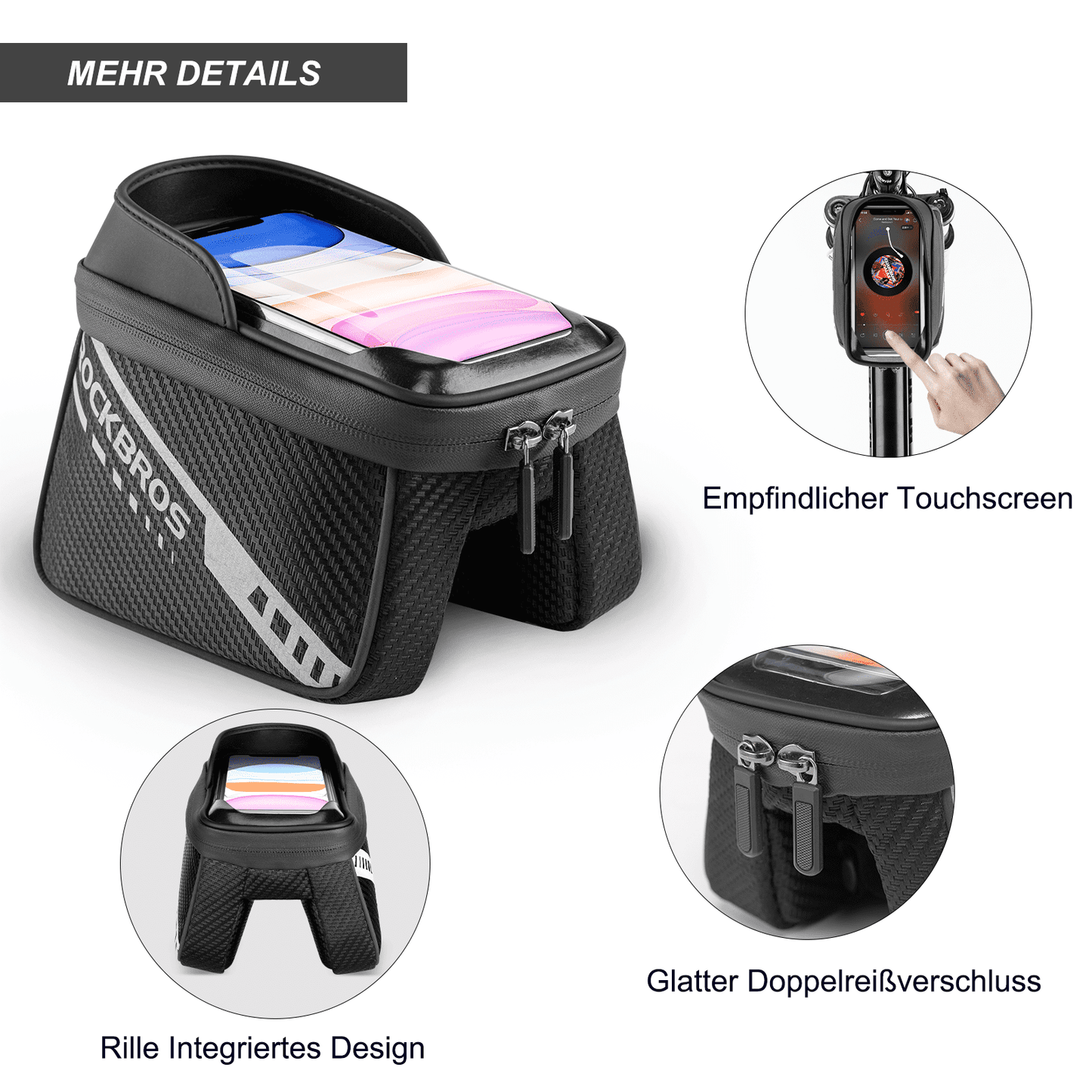 Bolsa para tubo superior con pantalla táctil de TPU, diseño de bolsillo lateral, 1 L, ROCKBROS