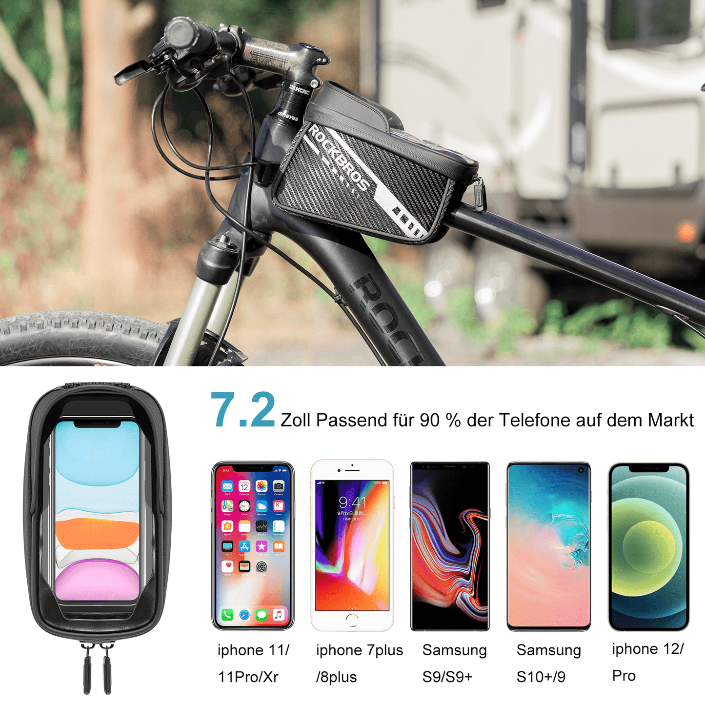 Bolsa para tubo superior con pantalla táctil de TPU, diseño de bolsillo lateral, 1 L, ROCKBROS