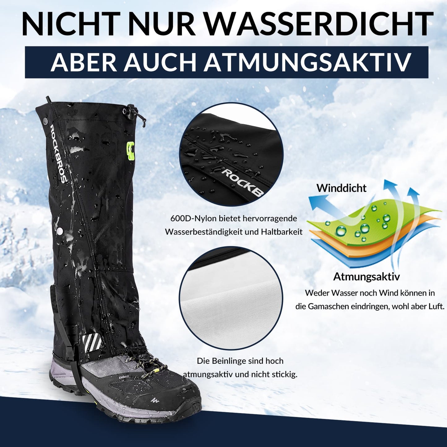 Polainas para exteriores, impermeables y para nieve, para hombre y mujer, ROCKBROS