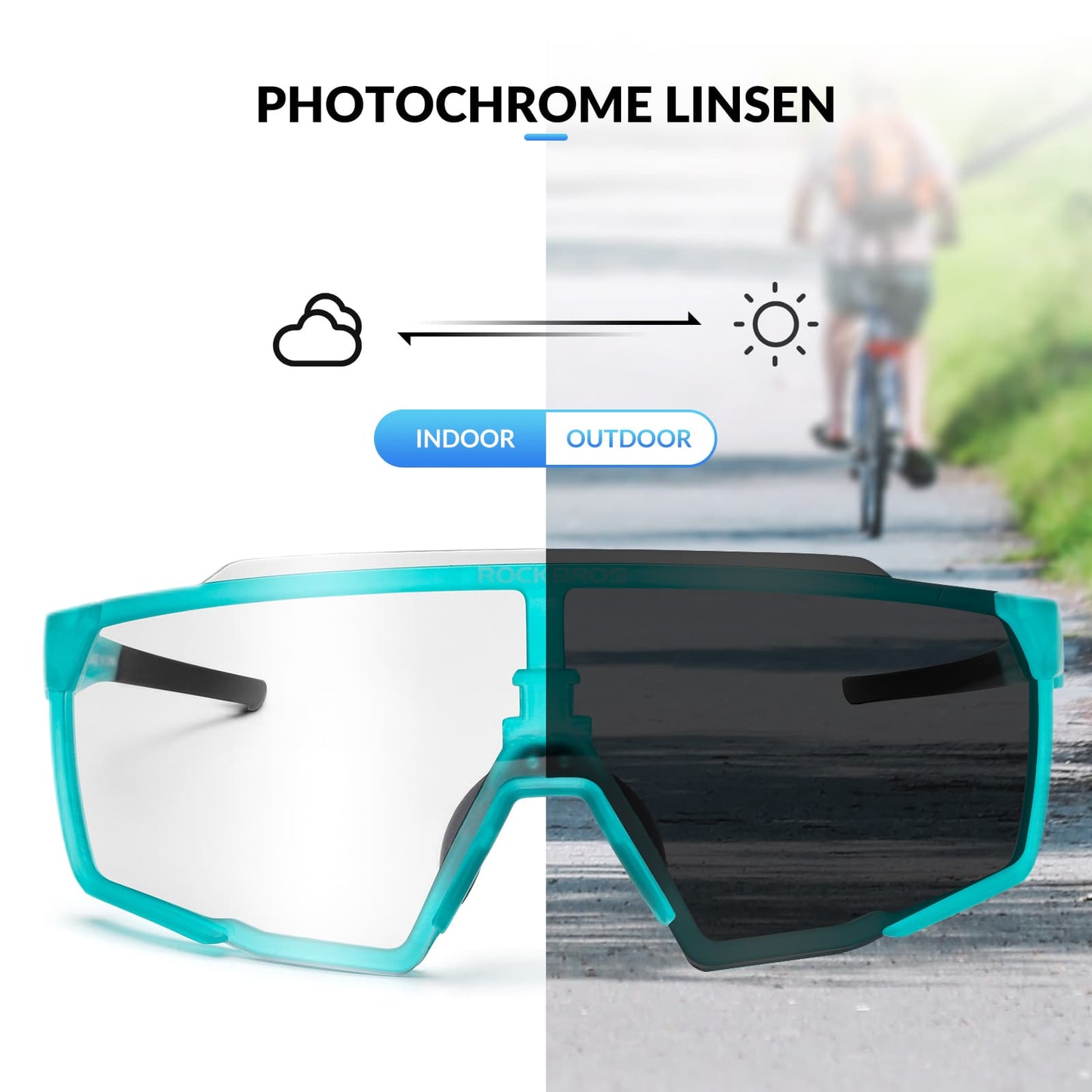 Gafas de ciclismo fotocromáticas HD para actividades al aire libre, azules, ROCKBROS