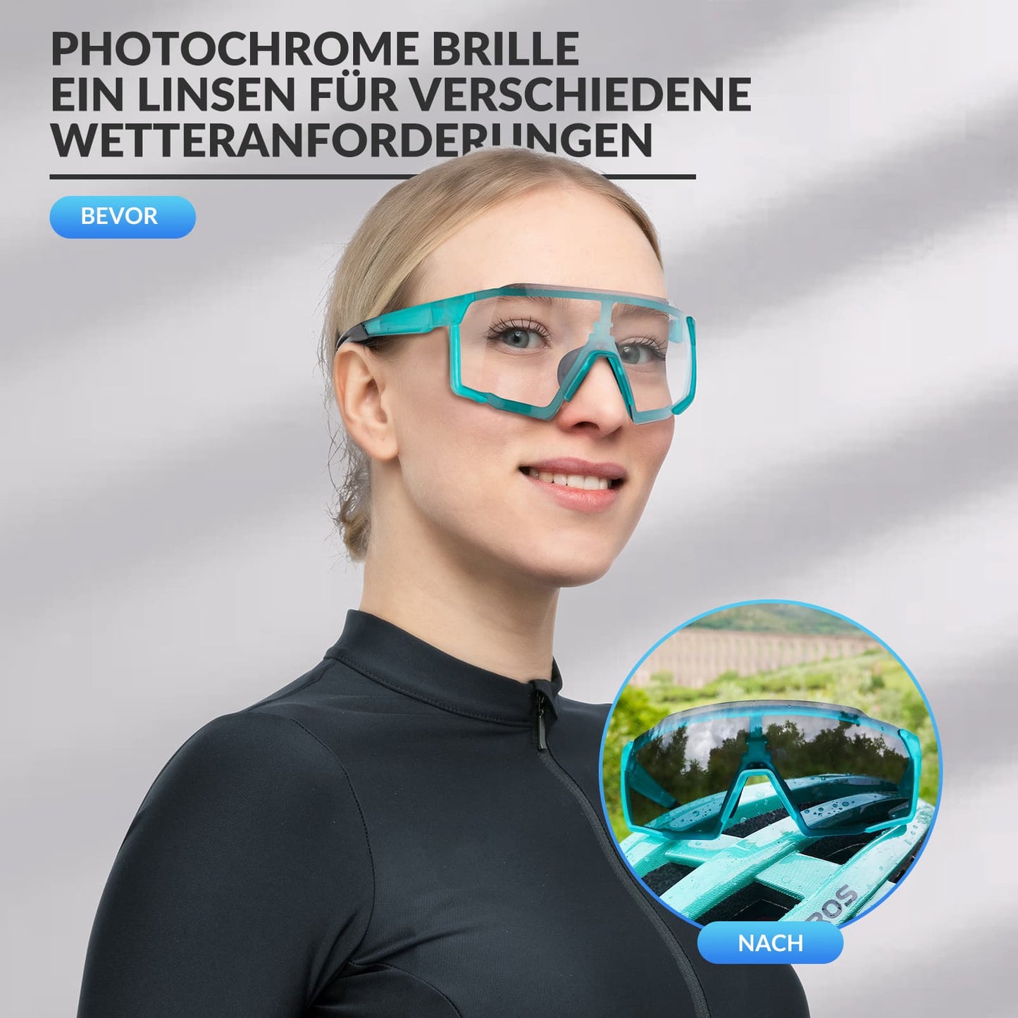 Gafas de ciclismo fotocromáticas HD para actividades al aire libre, azules, ROCKBROS