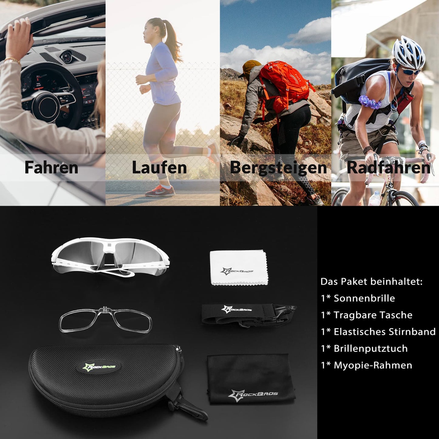 Gafas deportivas fotocromáticas con diadema elástica intercambiable ROCKBROS