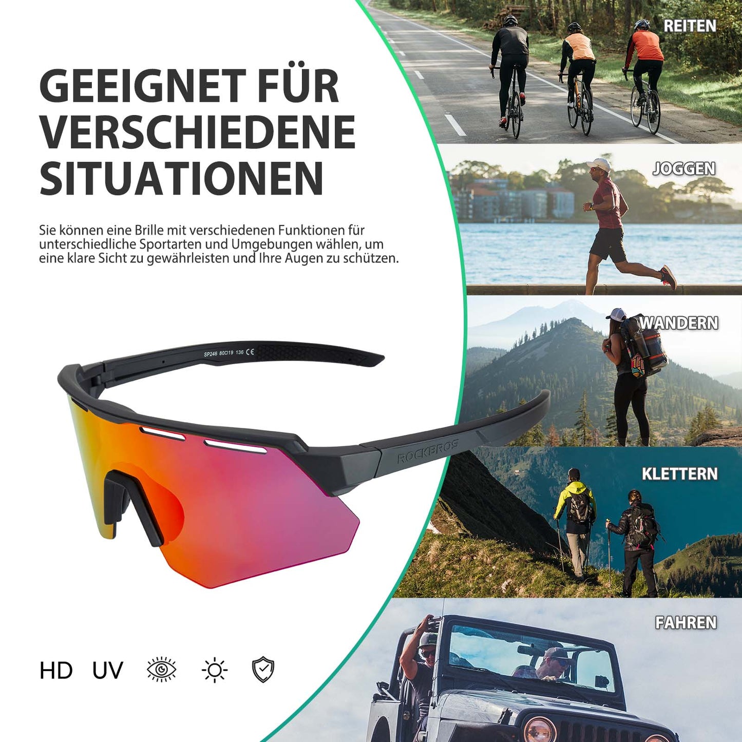 Gafas de ciclismo polarizadas con 4 lentes intercambiables ROCKBROS