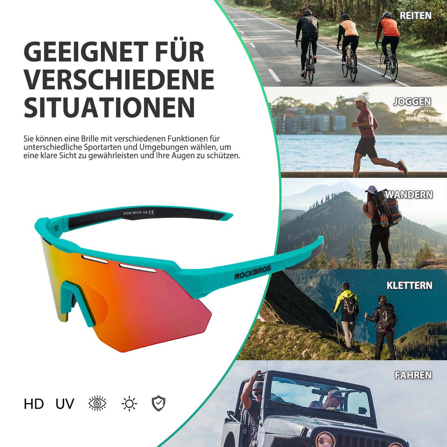 Gafas de ciclismo polarizadas con 4 lentes intercambiables ROCKBROS