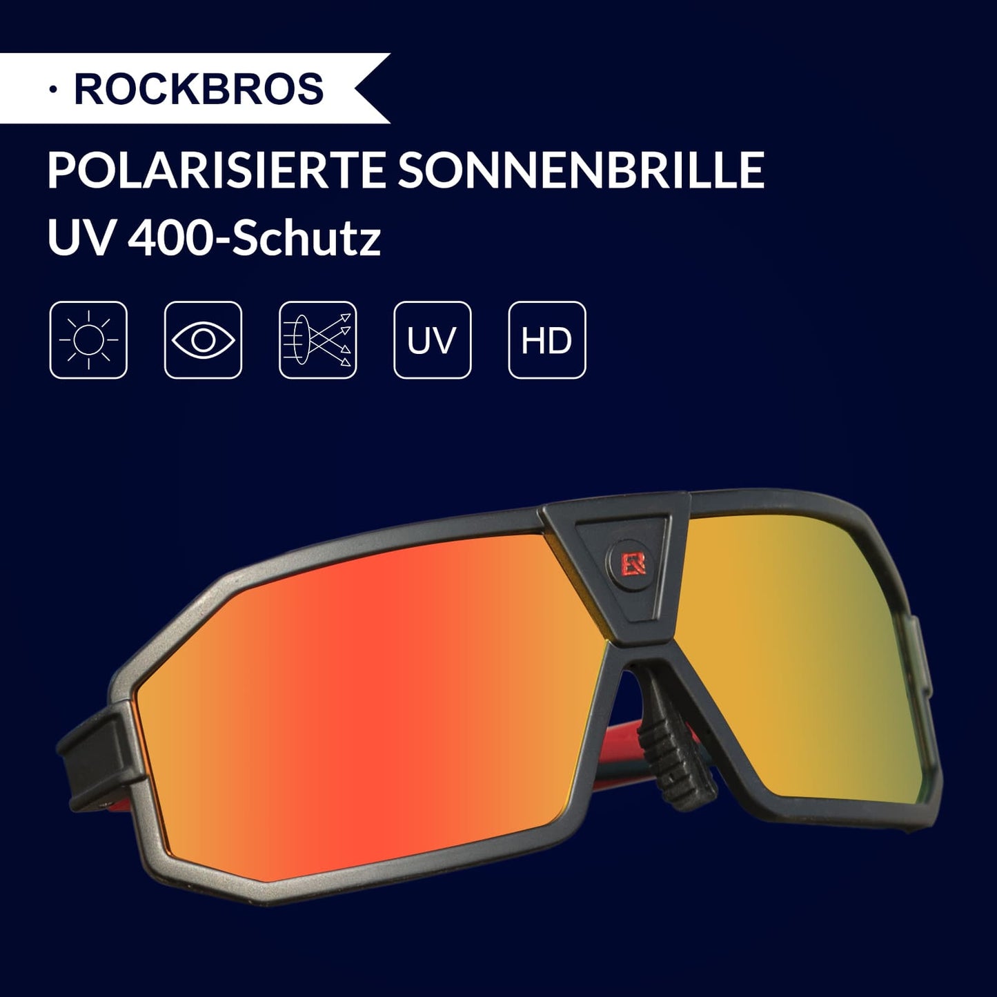 Gafas de sol polarizadas para ciclismo unisex, color negro y rojo, ROCKBROS