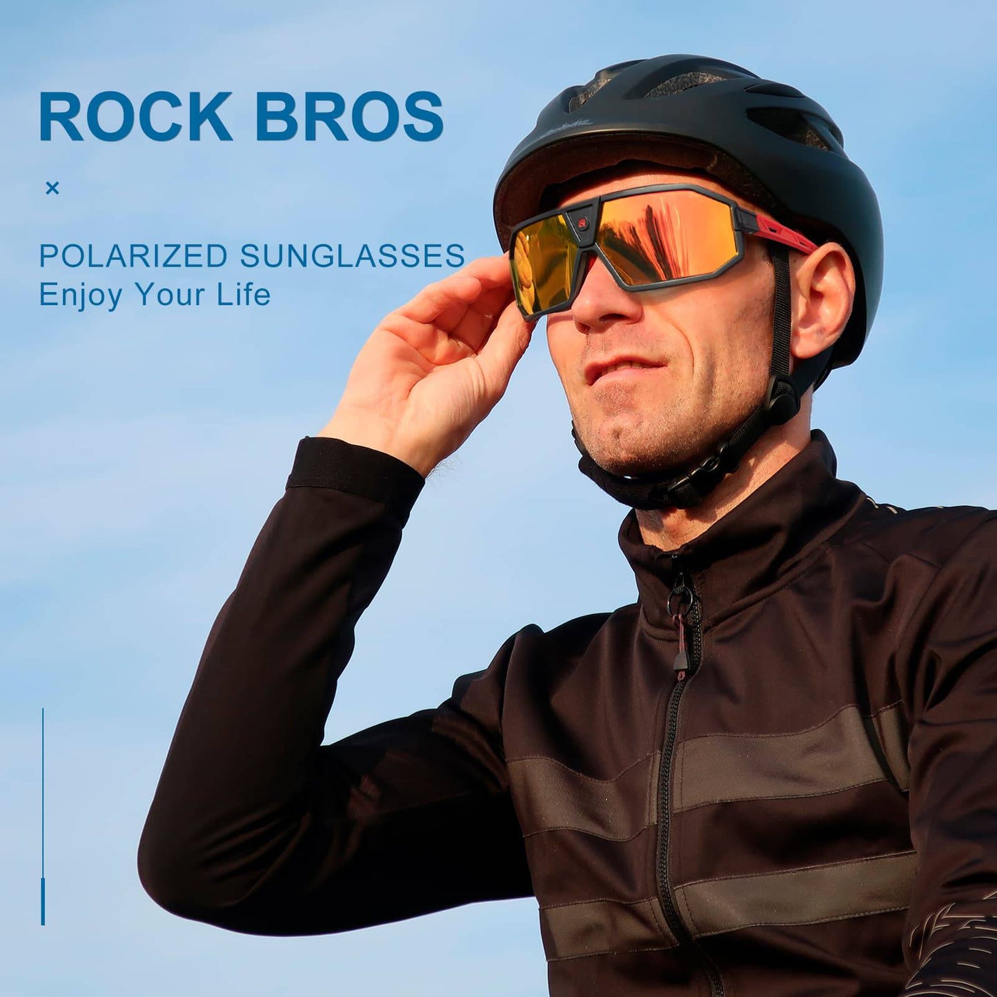 Gafas de sol polarizadas para ciclismo unisex, color negro y rojo, ROCKBROS