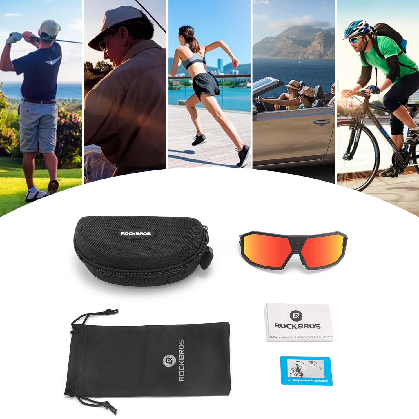Gafas de sol polarizadas para ciclismo unisex, color negro y rojo, ROCKBROS