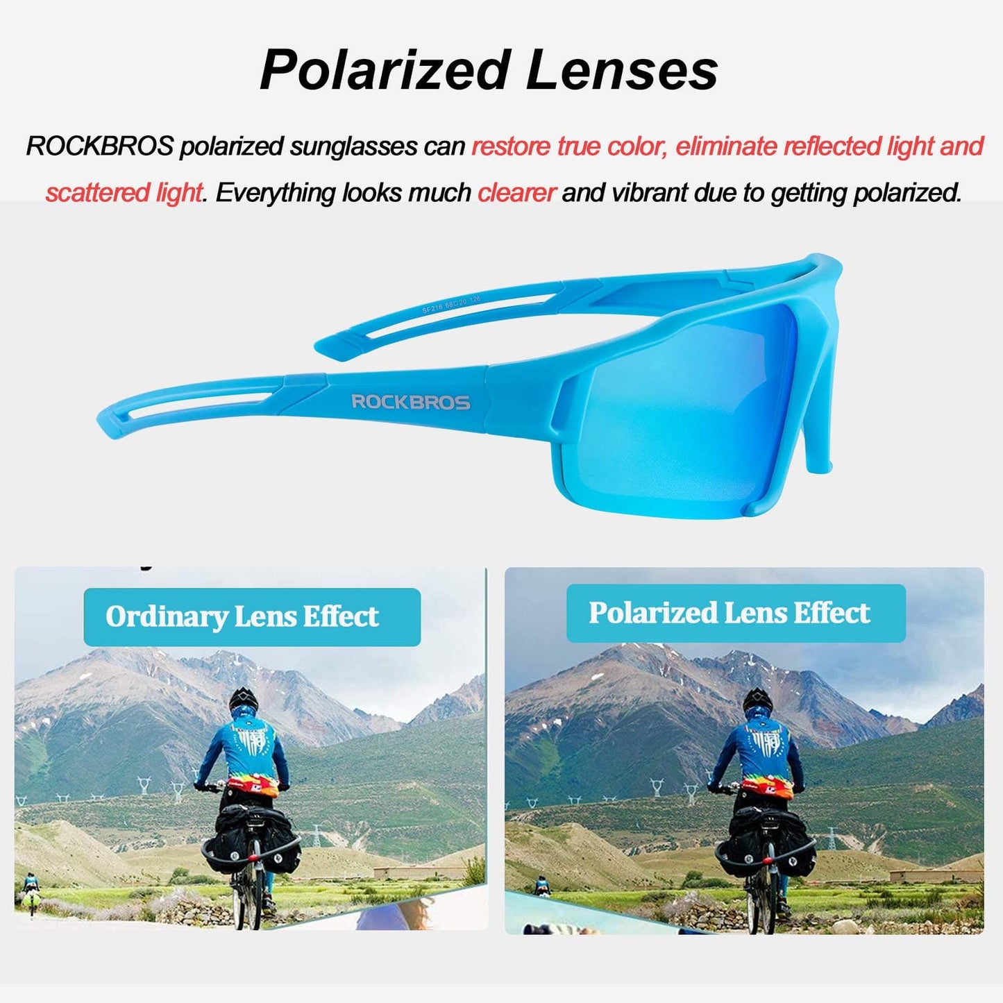 Gafas de sol polarizadas con protección UV400, azul claro, unisex, ROCKBROS
