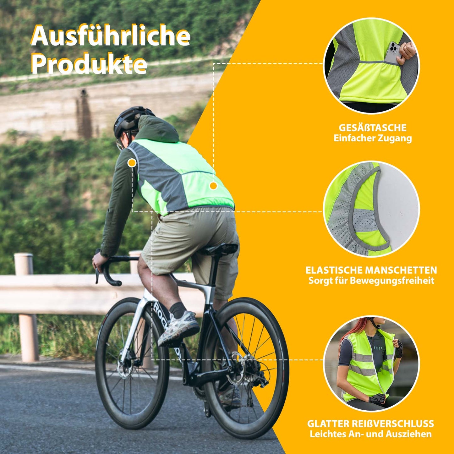 Chaleco reflectante para montar a caballo, chaleco de seguridad, verde fluorescente, ROCKBROS