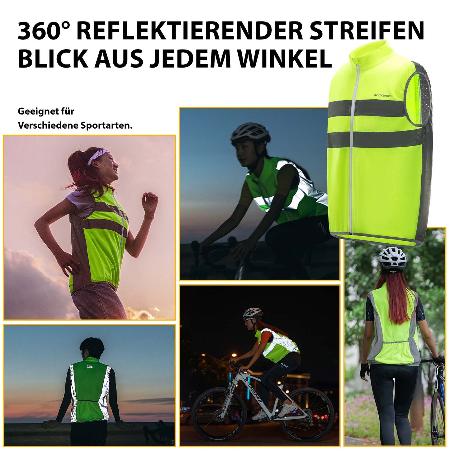 Chaleco reflectante para montar a caballo, chaleco de seguridad, verde fluorescente, ROCKBROS