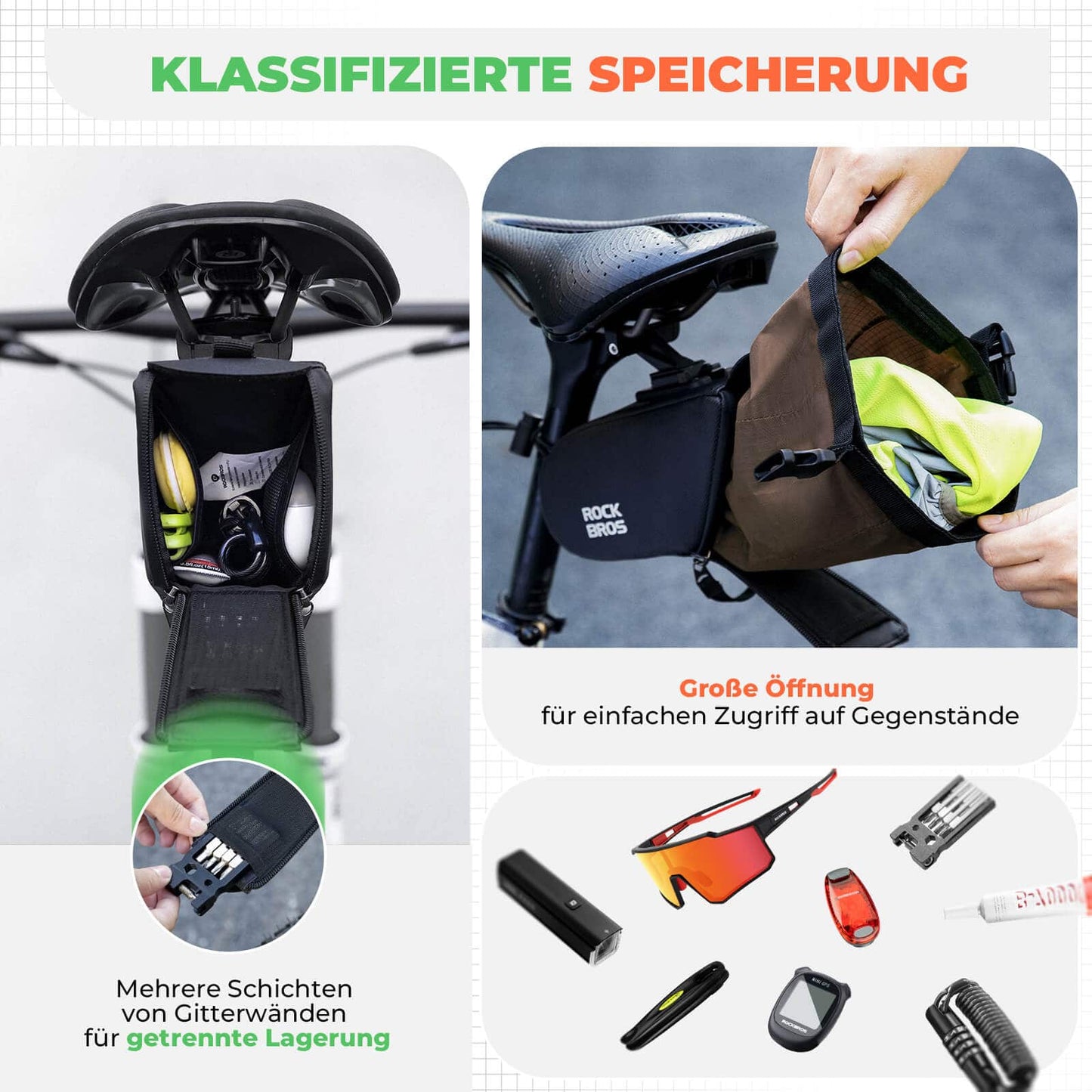 Bolsa de sillín, bolsa de bicicleta impermeable, expandible con bolsillo interior, ROCKBROS
