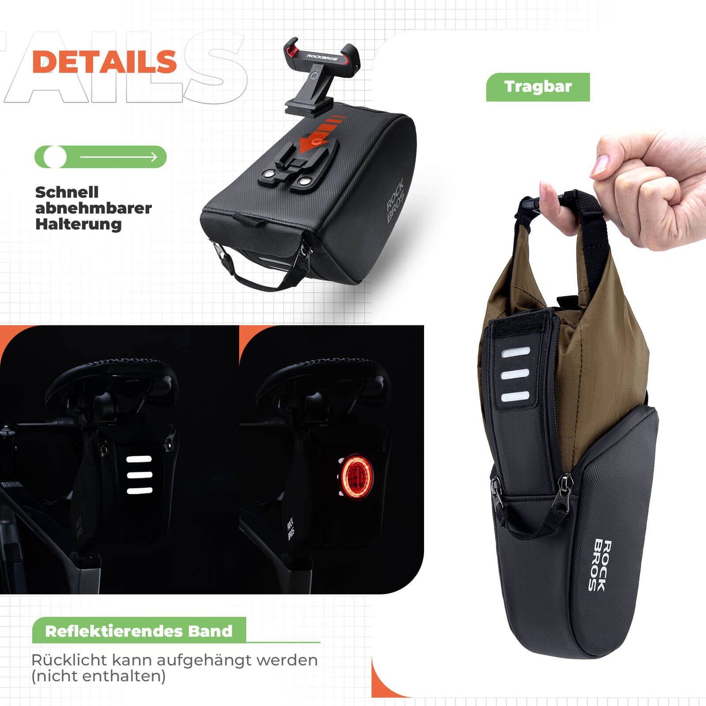 Bolsa de sillín, bolsa de bicicleta impermeable, expandible con bolsillo interior, ROCKBROS