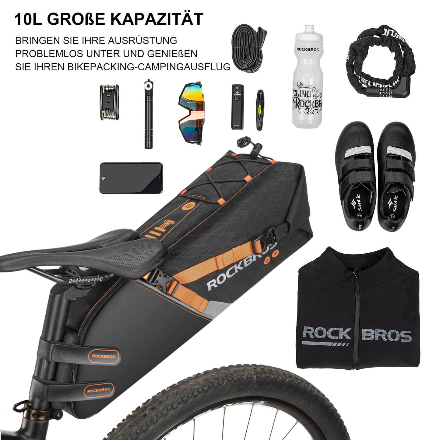 Bolsa de sillín impermeable para bicicletas de montaña y carretera, 10L, ROCKBROS