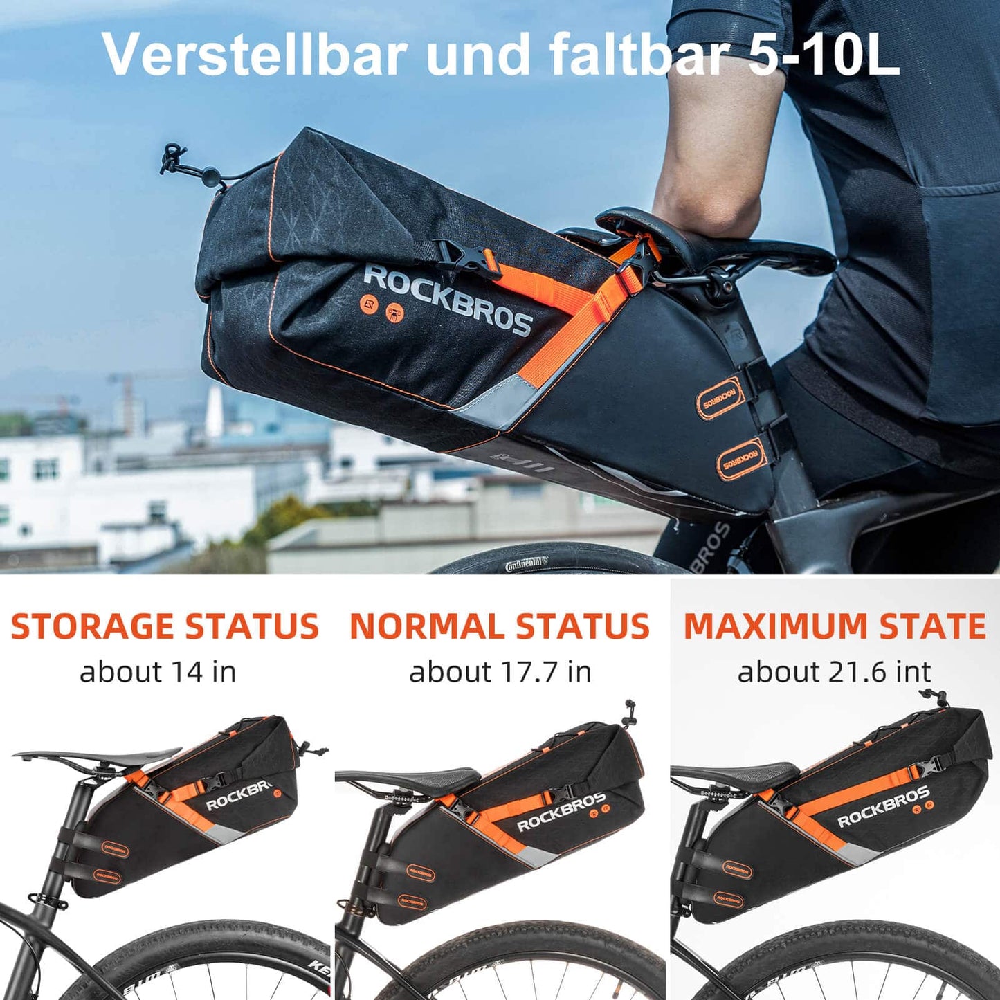 Bolsa de sillín impermeable para bicicletas de montaña y carretera, 10L, ROCKBROS