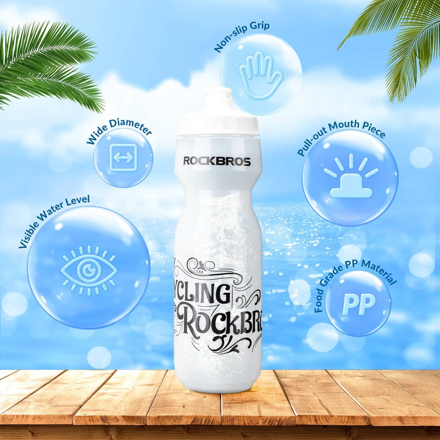 Botella de agua deportiva de 750 ml para bicicleta, sin BPA, ROCKBROS