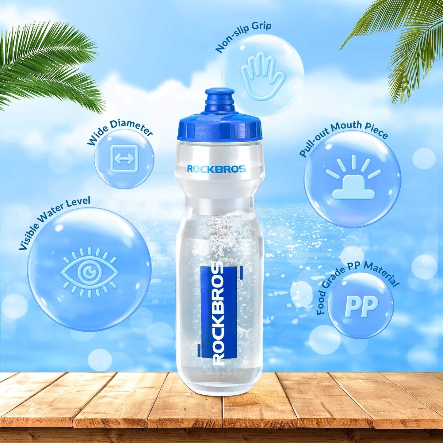 Botella de agua deportiva de 750 ml para bicicleta, sin BPA, ROCKBROS