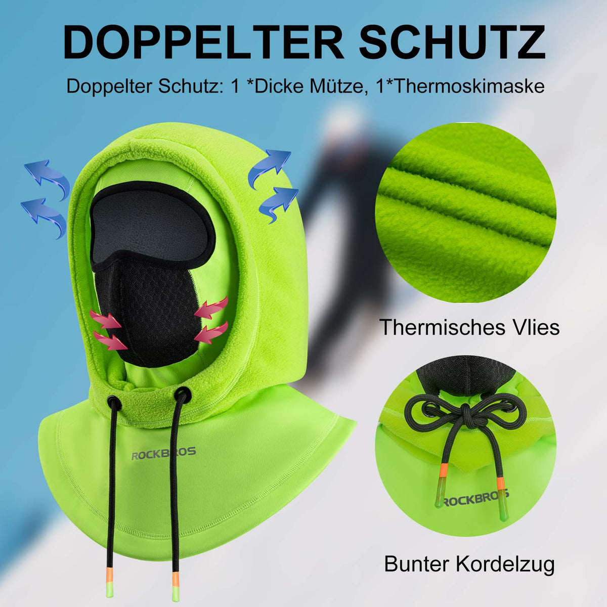 ROCKBROS Pasamontañas Impermeable al Viento Bicicleta Full Face Máscara Facial para Ciclismo Esquí