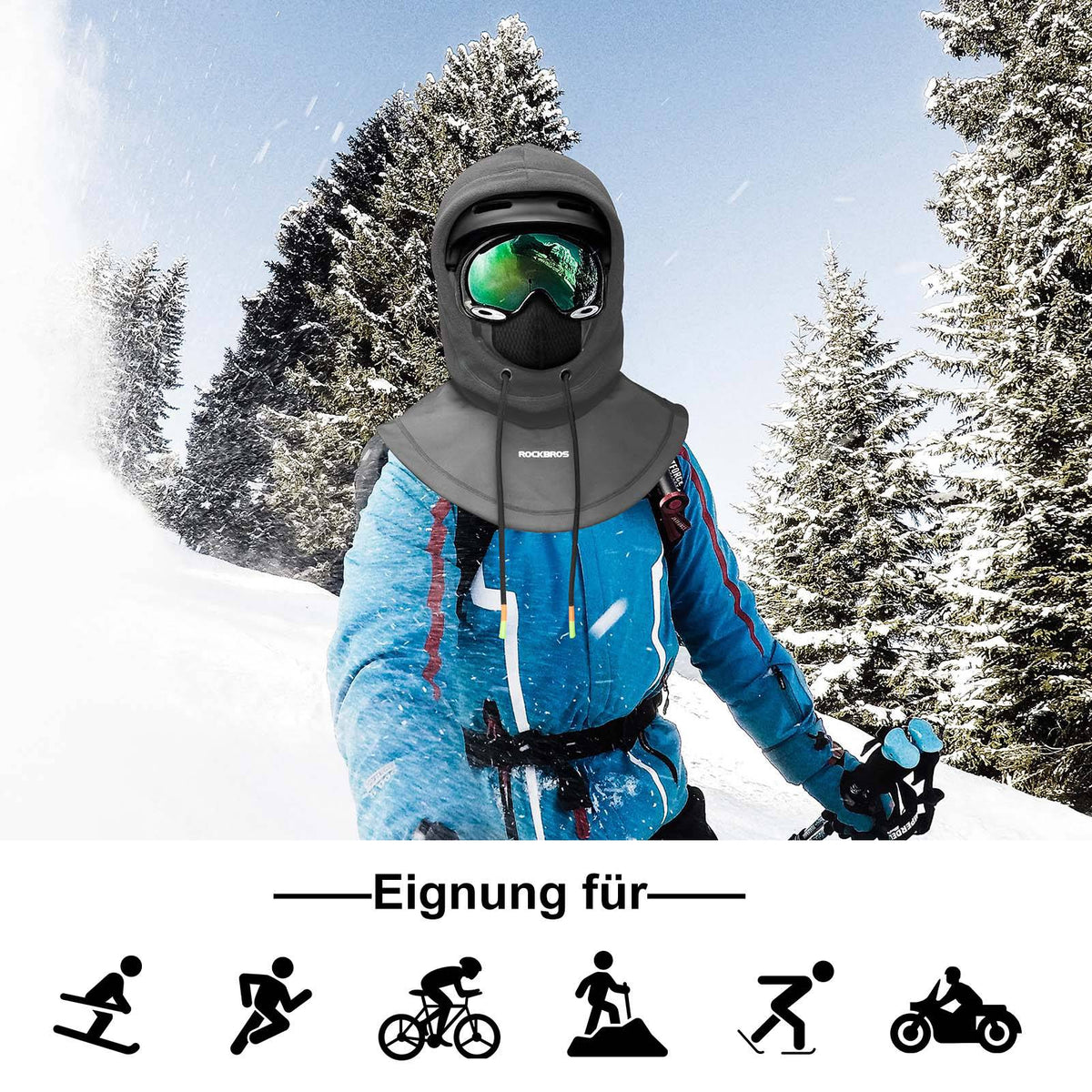 ROCKBROS Pasamontañas Impermeable al Viento Bicicleta Full Face Máscara Facial para Ciclismo Esquí