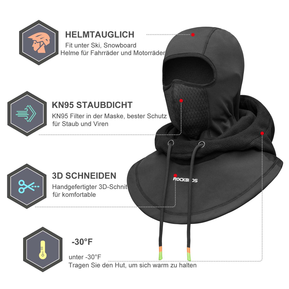 ROCKBROS Pasamontañas Impermeable al Viento Bicicleta Full Face Máscara Facial para Ciclismo Esquí