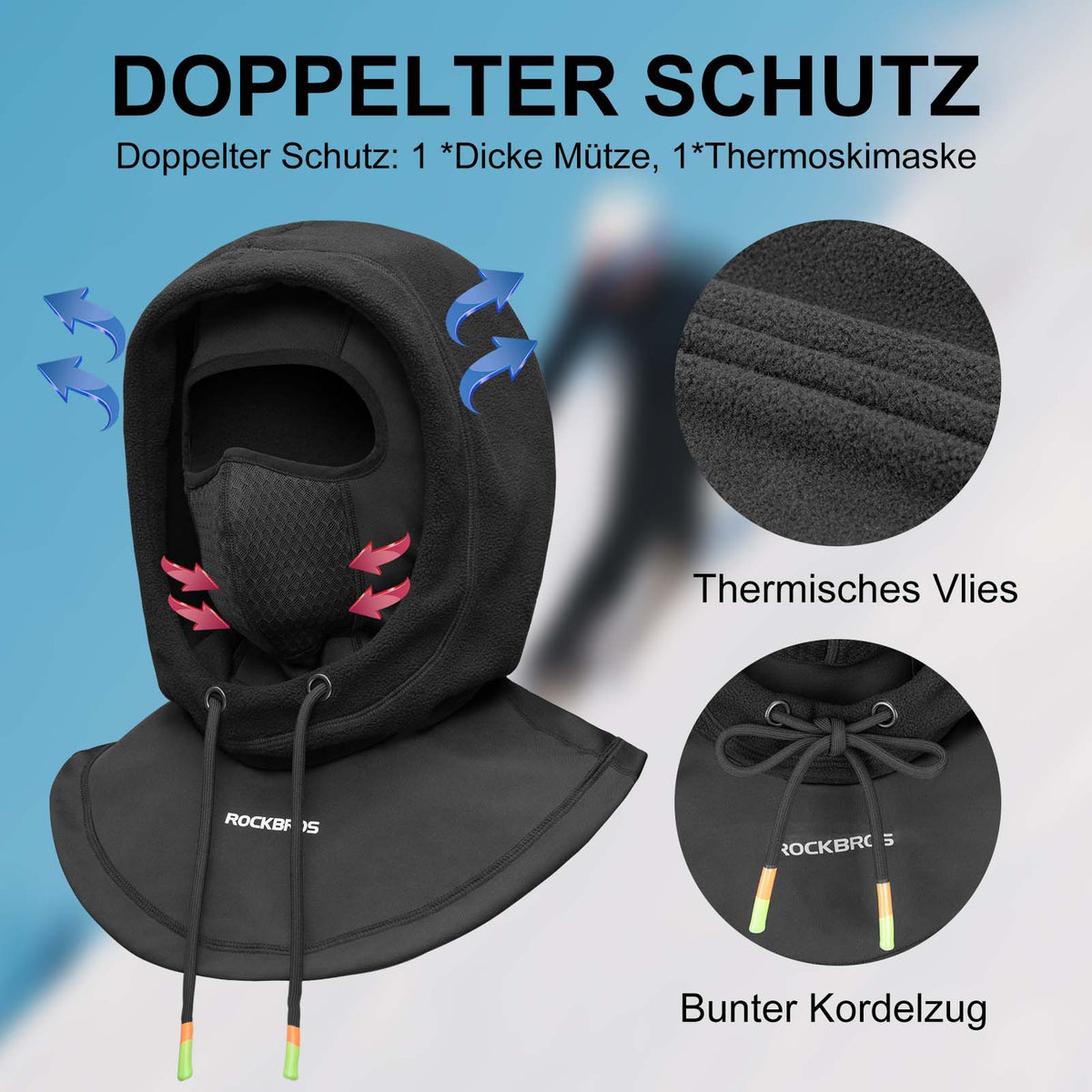 ROCKBROS Pasamontañas Impermeable al Viento Bicicleta Full Face Máscara Facial para Ciclismo Esquí