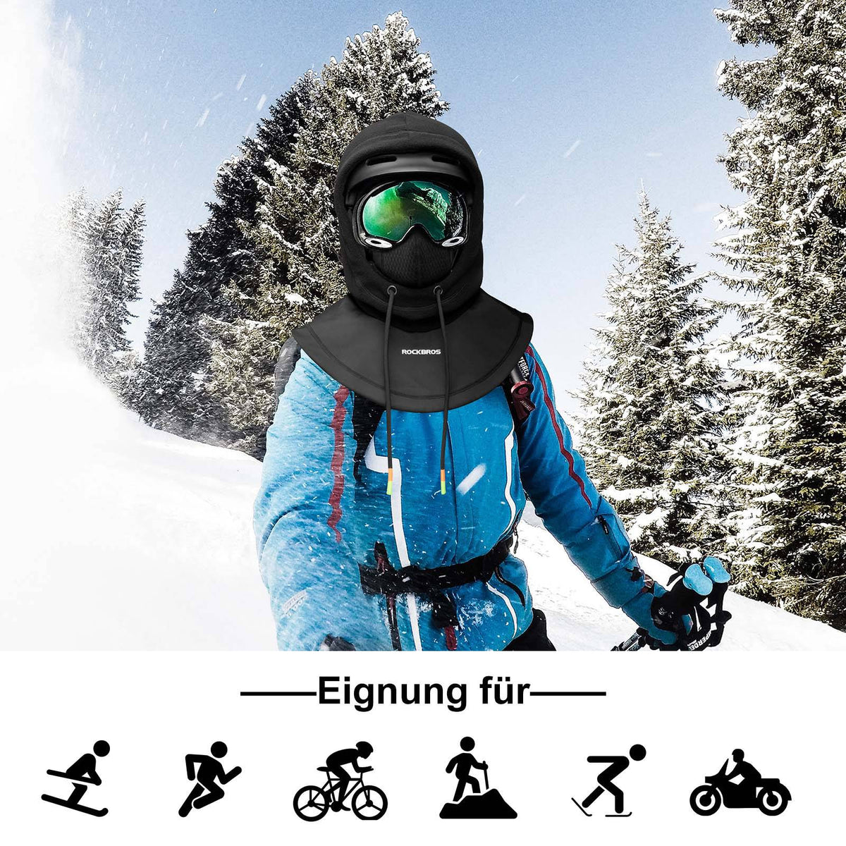 ROCKBROS Pasamontañas Impermeable al Viento Bicicleta Full Face Máscara Facial para Ciclismo Esquí