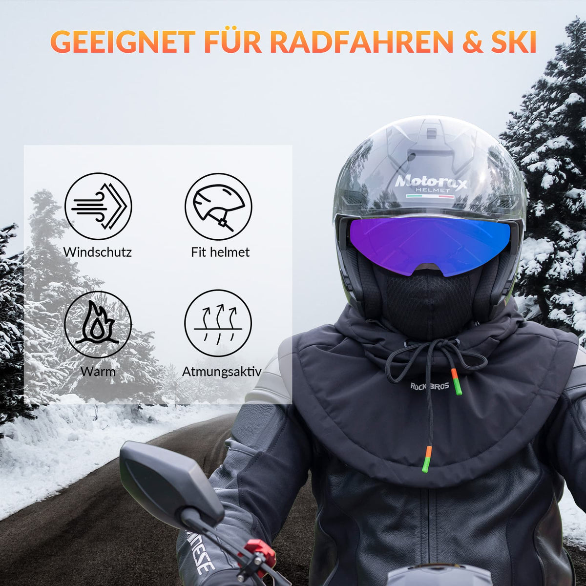 ROCKBROS Pasamontañas Impermeable al Viento Bicicleta Full Face Máscara Facial para Ciclismo Esquí