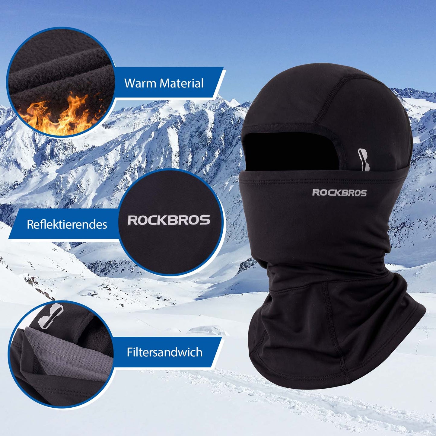 Pasamontañas, gorro cortavientos para debajo del casco, de forro polar cálido, negro, ROCKBROS