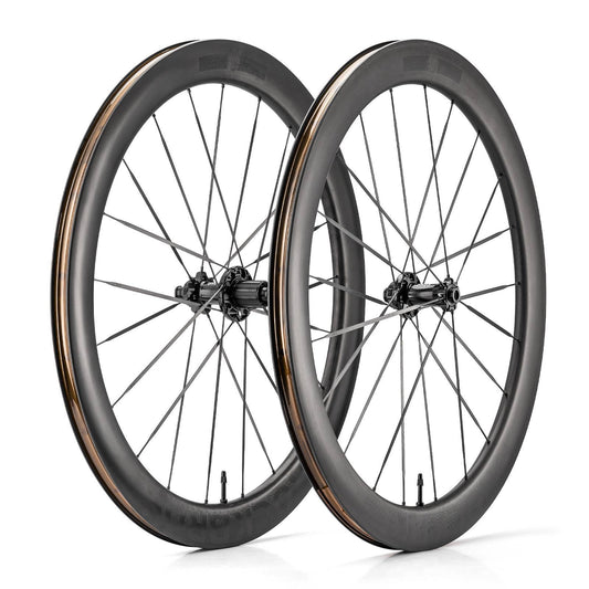 Juego de ruedas de carbono T700 de 55 mm con eje pasante y freno de disco para bicicleta de carretera. Incluye amortiguadores de vacío ROCKBROS.