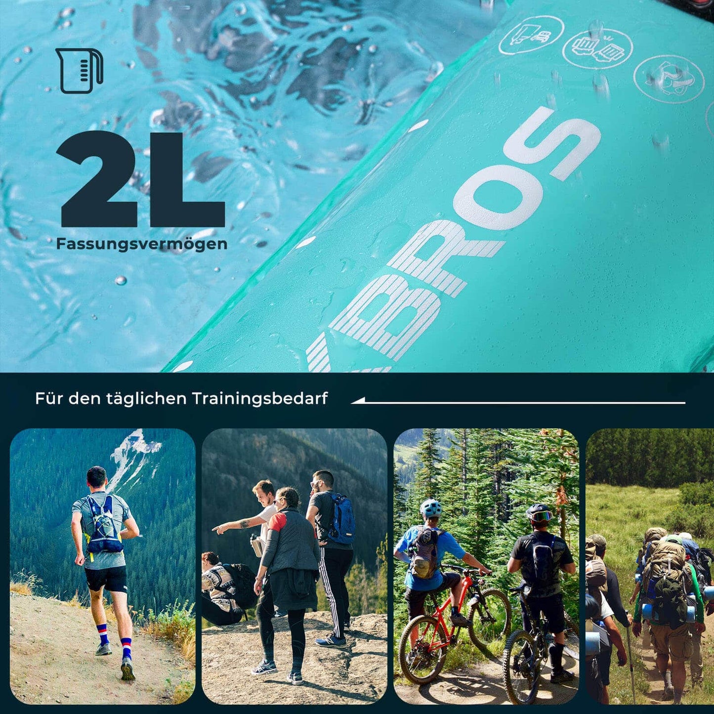 Bolsa de hidratación de 2 l con tubo para beber, ligera bolsa de TPU, ROCKBROS