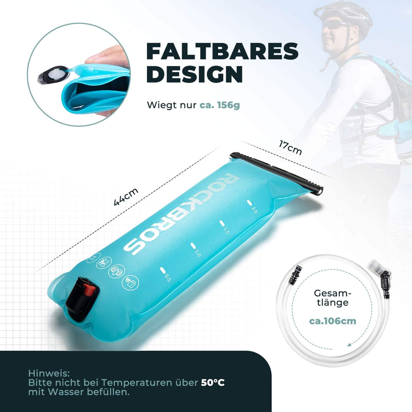 Bolsa de hidratación de 2 l con tubo para beber, ligera bolsa de TPU, ROCKBROS