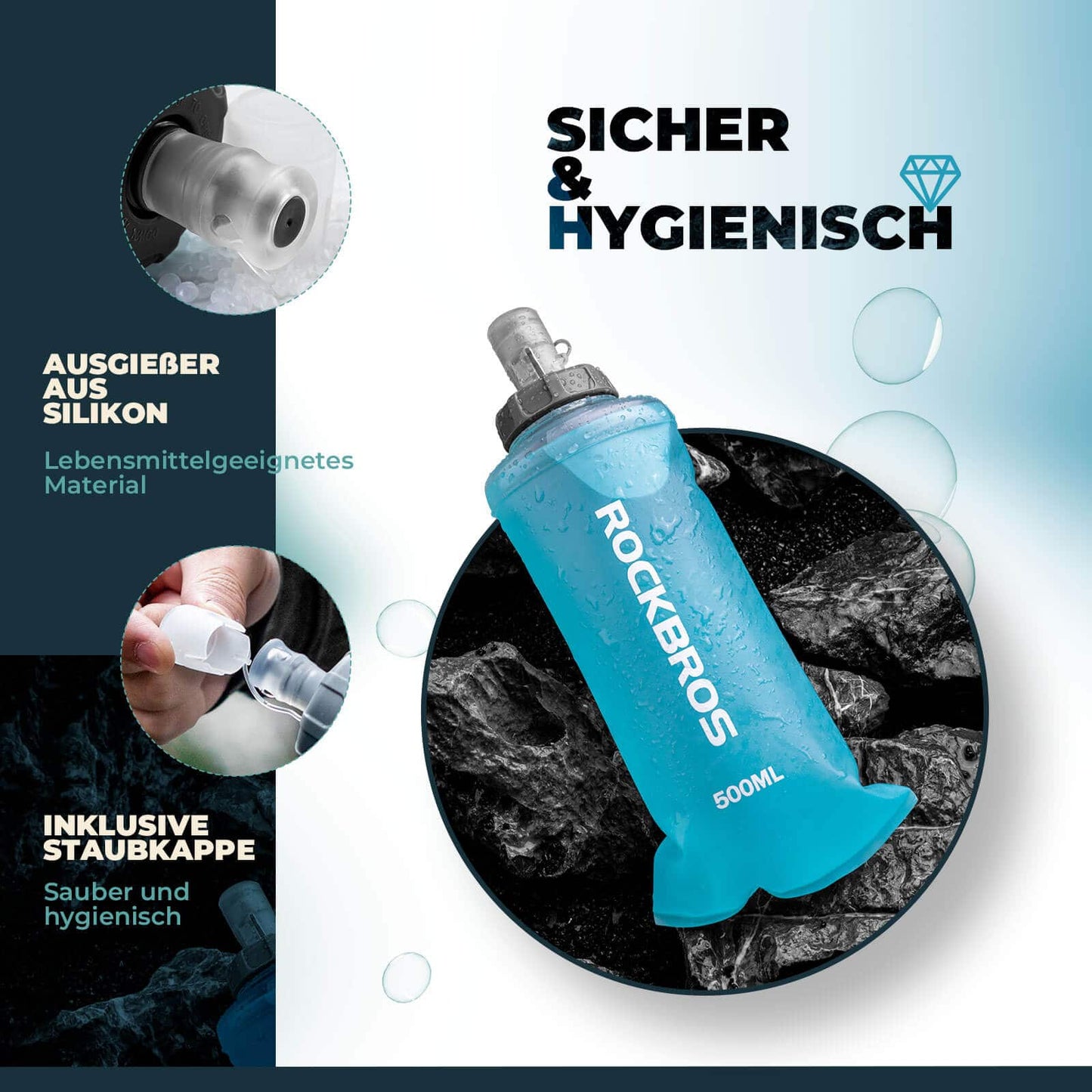 Botella de agua plegable de 500 ml para correr, senderismo y ciclismo ROCKBROS