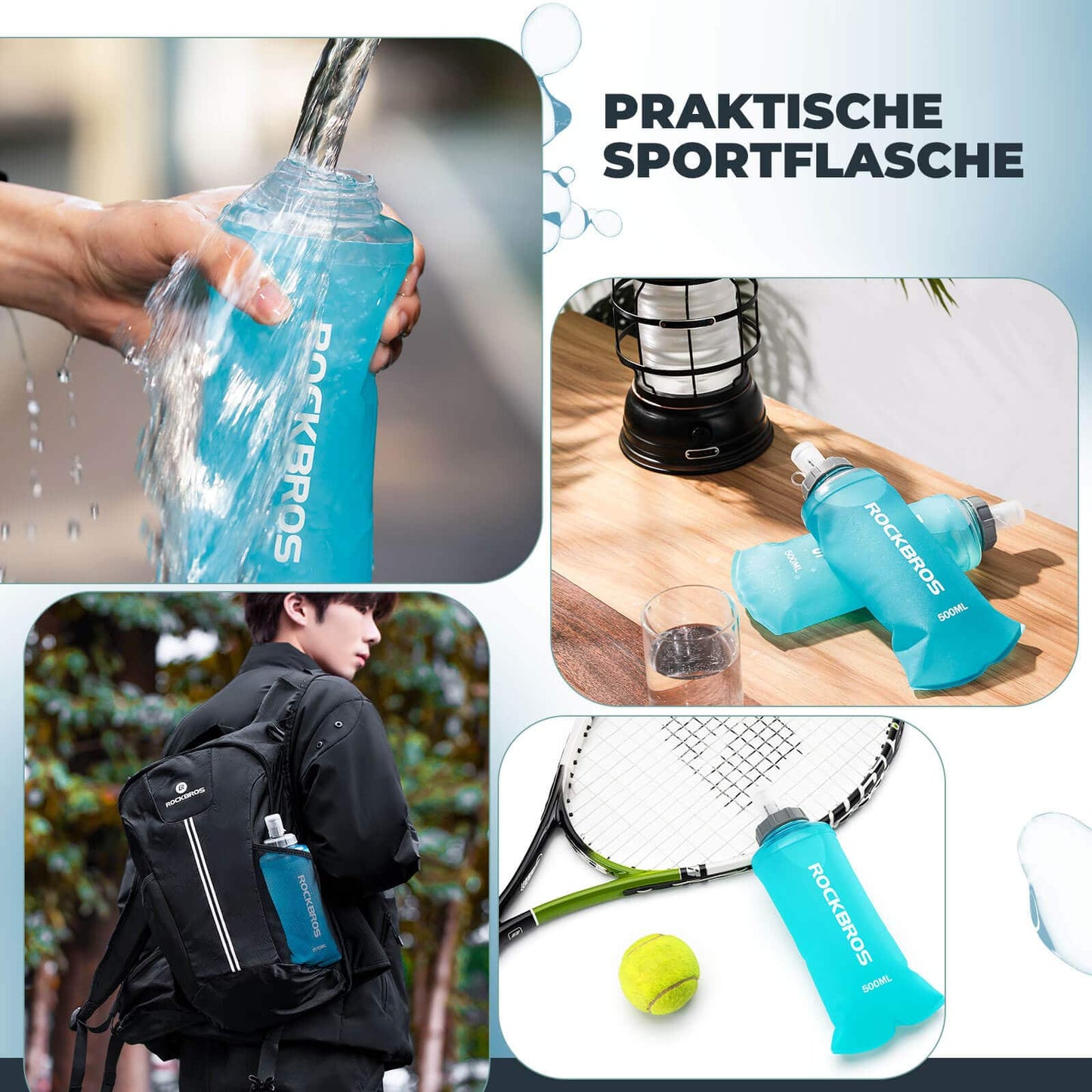 Botella de agua plegable de 500 ml para correr, senderismo y ciclismo ROCKBROS