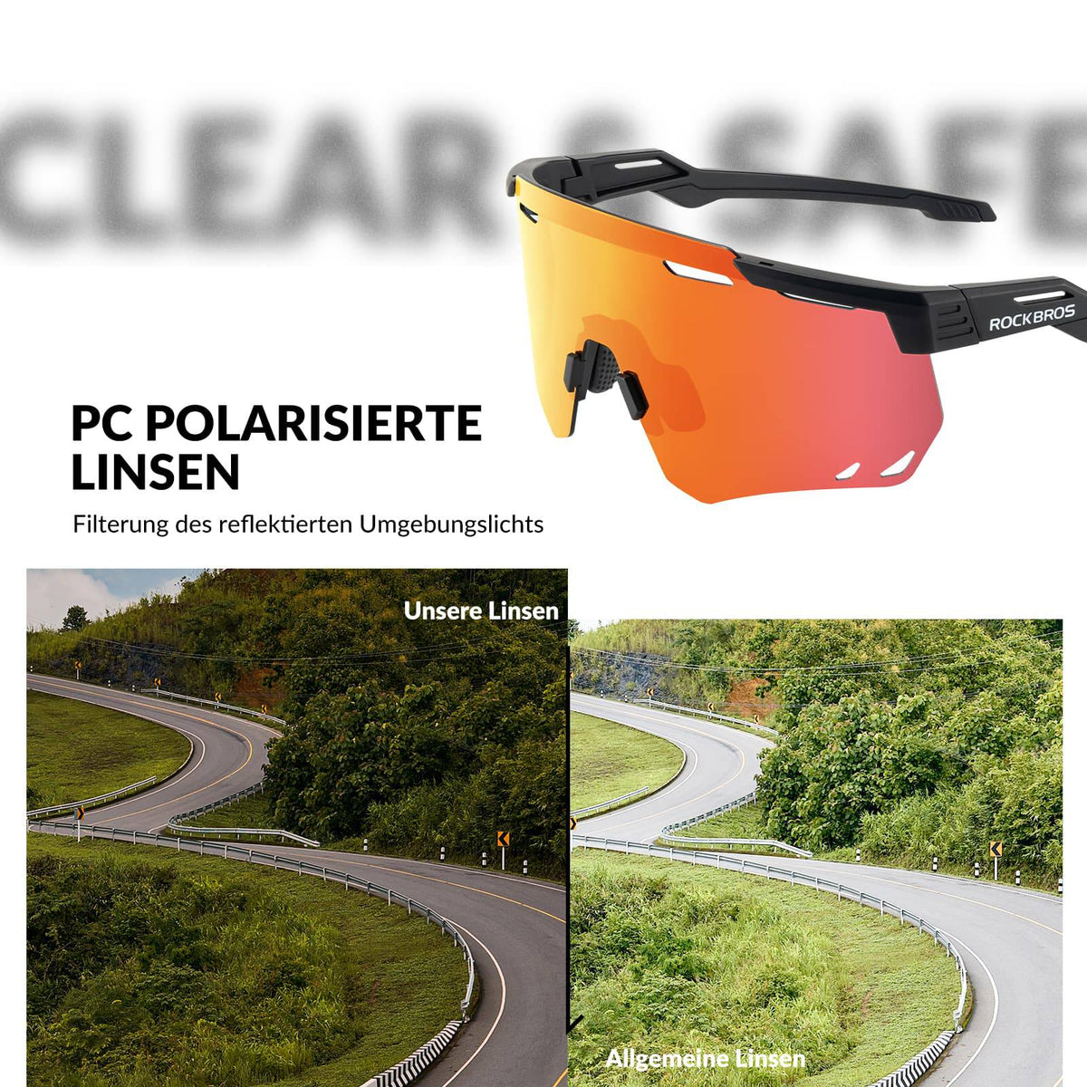 ROCKBROS Gafas de bicicleta ultraligeras y fotocromáticas (UV400)