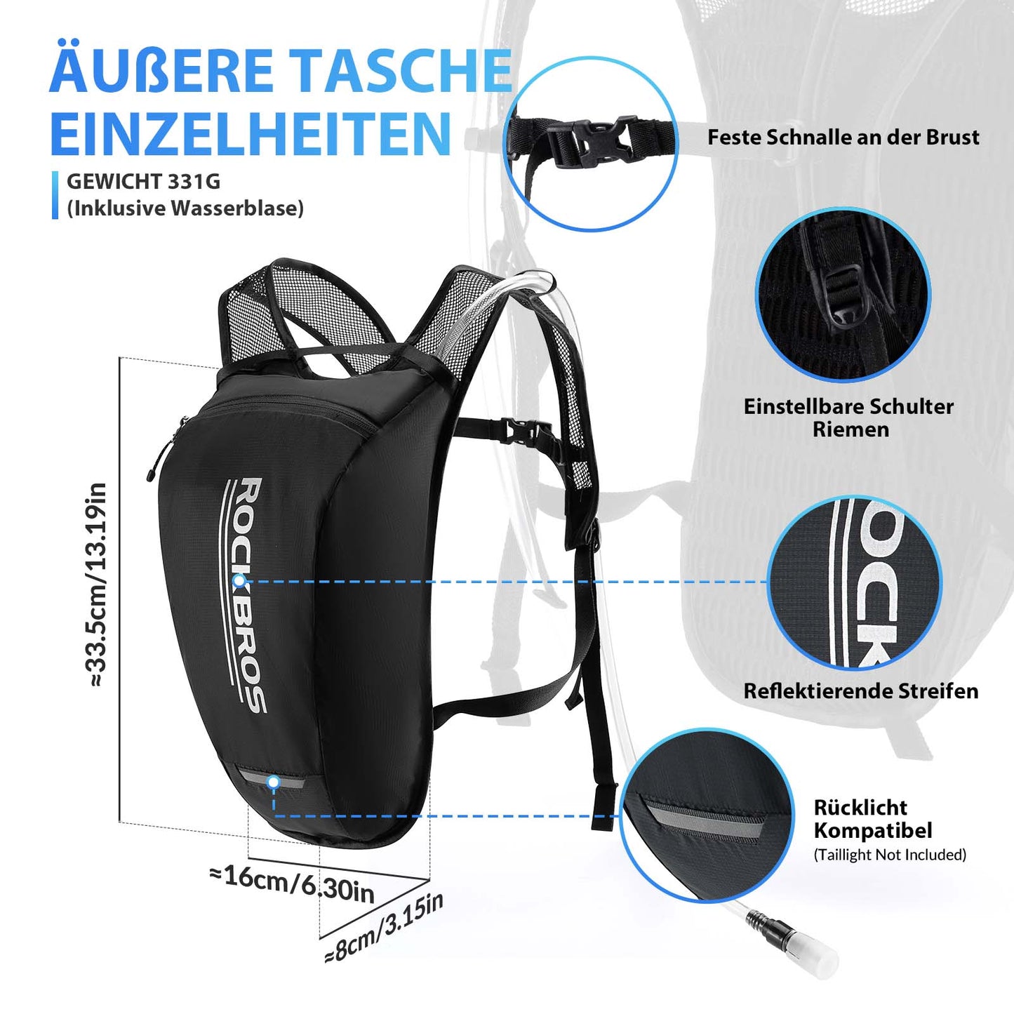 Mochila ultraligera con depósito de hidratación, mochila para bicicleta con sistema de hidratación, 2L, ROCKBROS