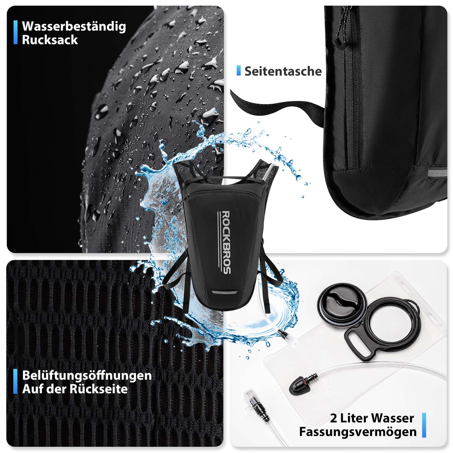 Mochila ultraligera con depósito de hidratación, mochila para bicicleta con sistema de hidratación, 2L, ROCKBROS