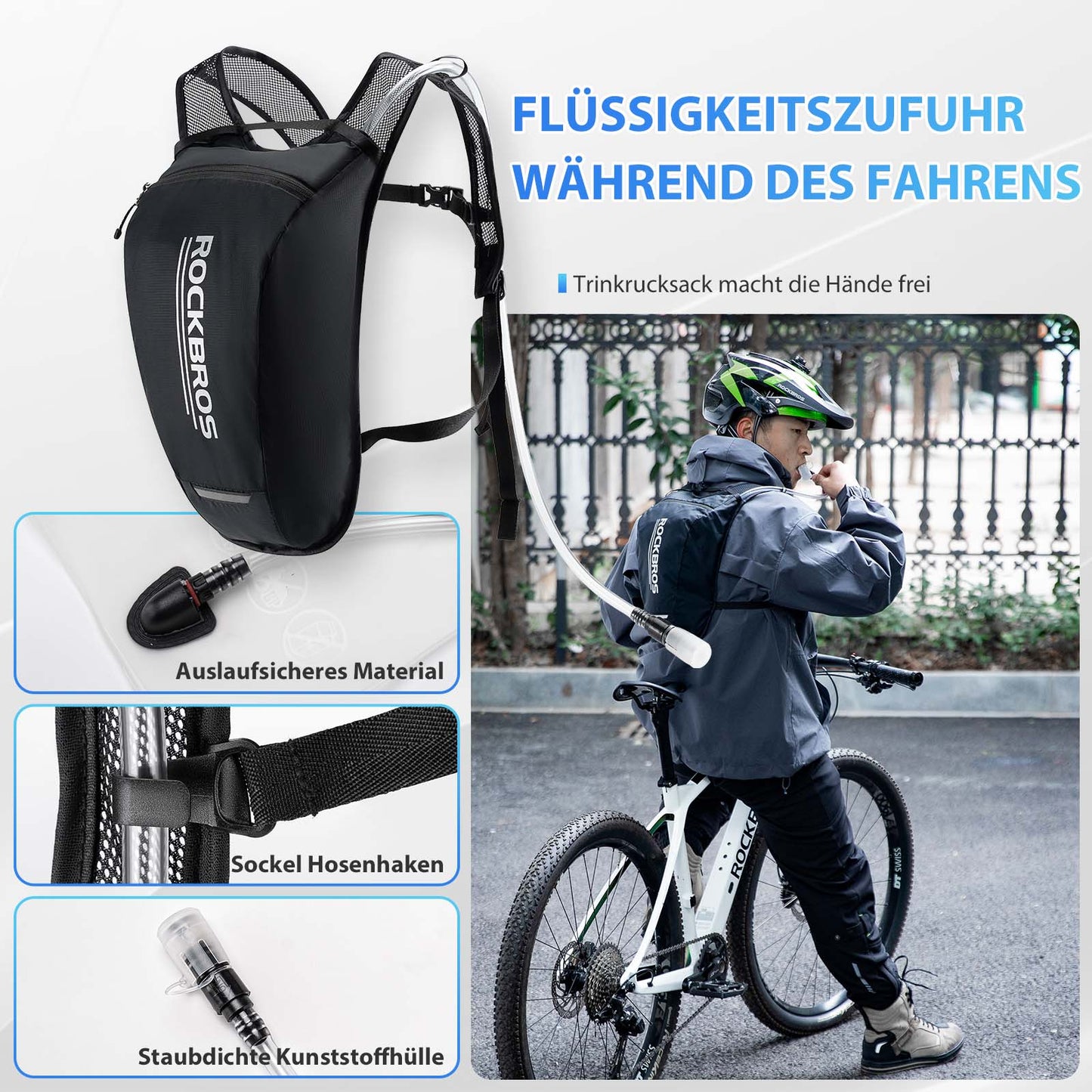 Mochila ultraligera con depósito de hidratación, mochila para bicicleta con sistema de hidratación, 2L, ROCKBROS