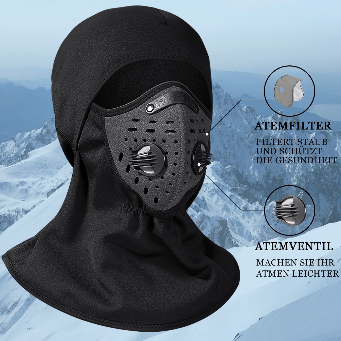 Pasamontañas cálido, calentador de cuello de forro polar de invierno con filtro de aire, ROCKBROS