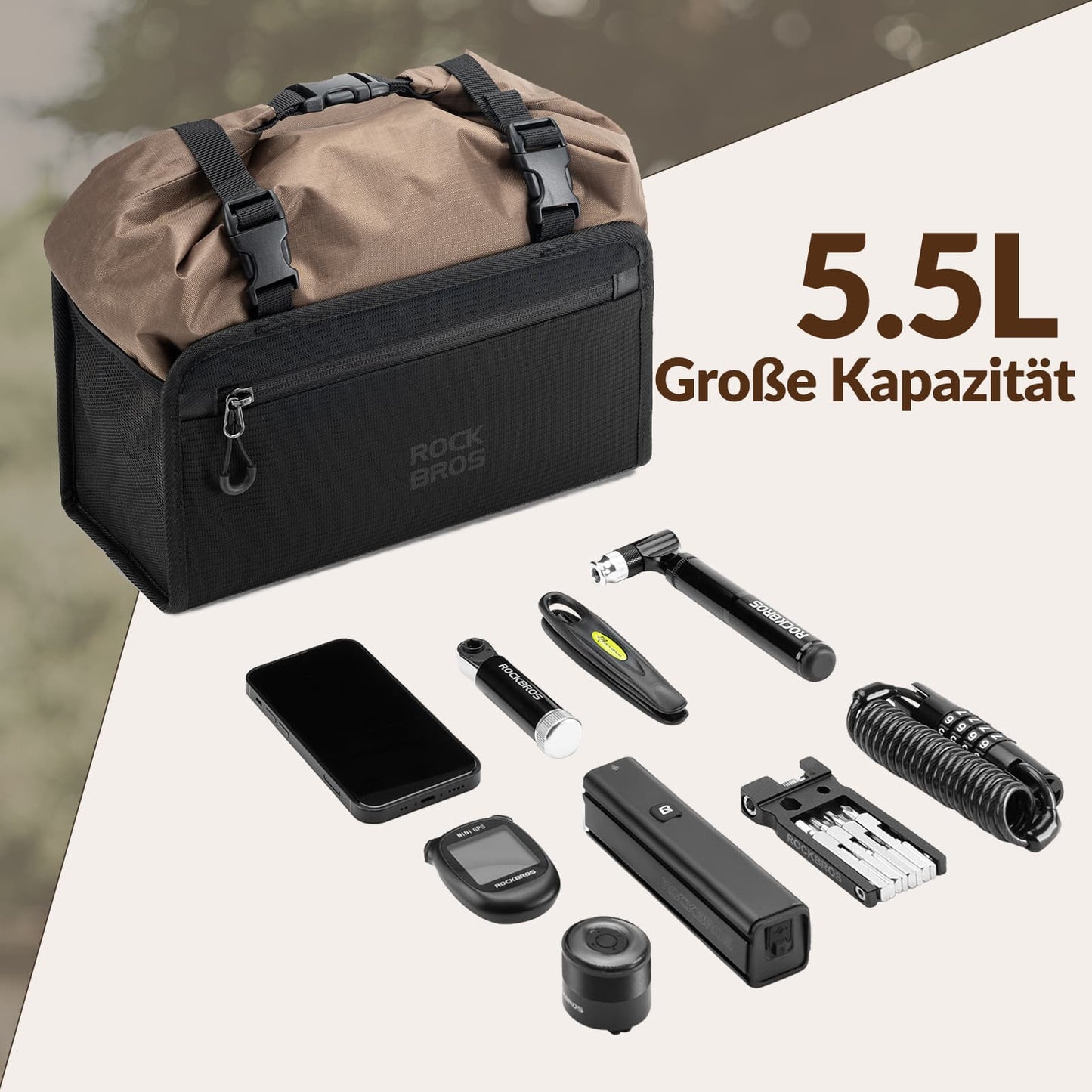Bolsa de manillar impermeable, cesta de bicicleta desmontable, aprox. 5,5 L, ROCKBROS