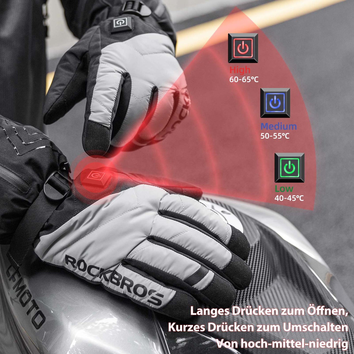 Guantes de invierno Guantes de ciclismo calefactables con batería M-XL ROCKBROS