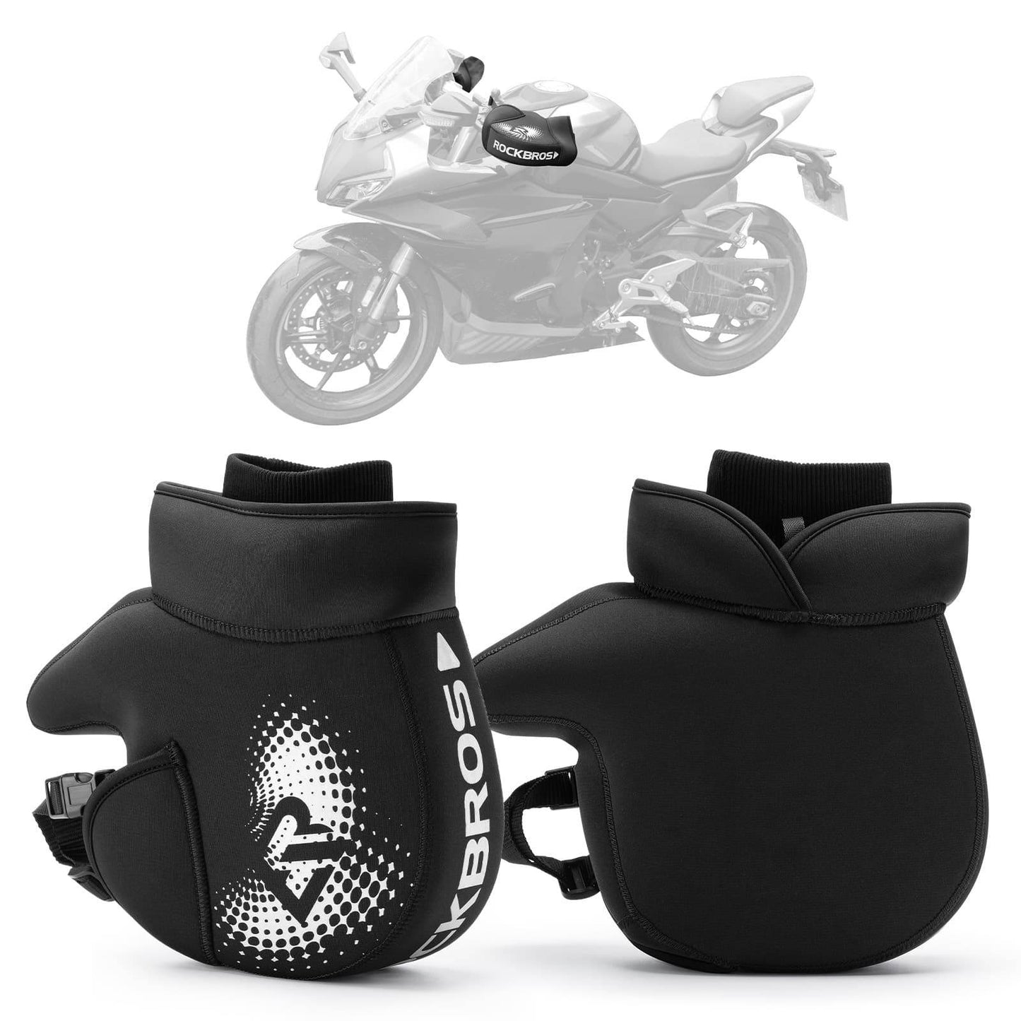 Guantes de invierno para manillar de motocicleta a prueba de viento negros ROCKBROS