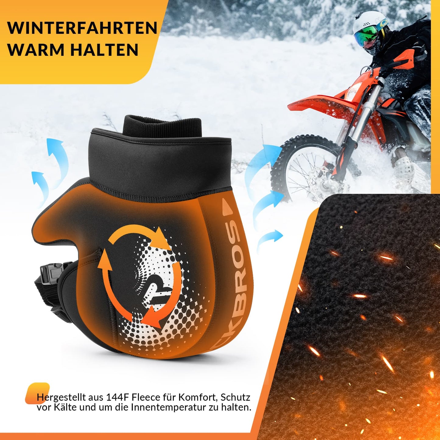 Guantes de invierno para manillar de motocicleta a prueba de viento negros ROCKBROS