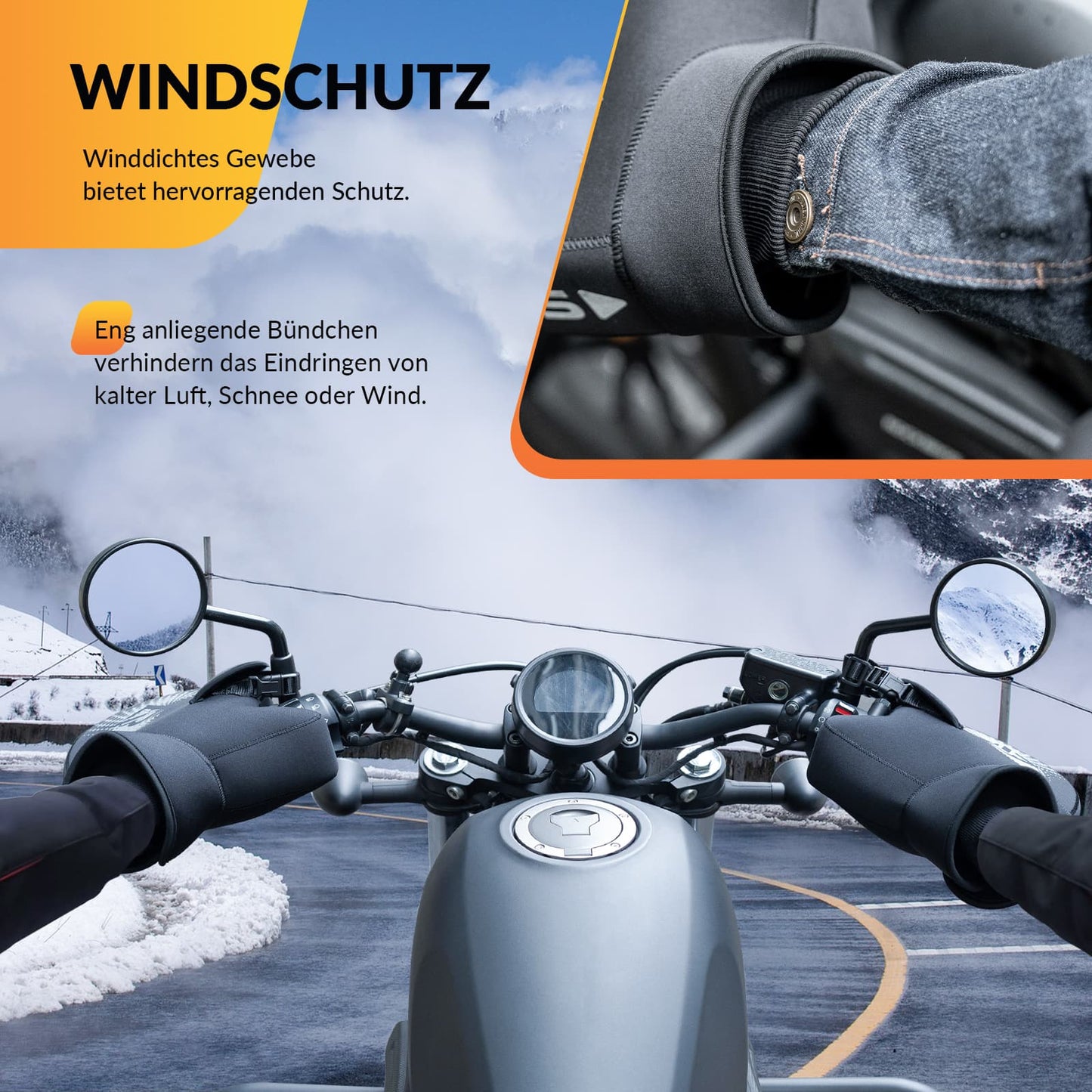 Guantes de invierno para manillar de motocicleta a prueba de viento negros ROCKBROS