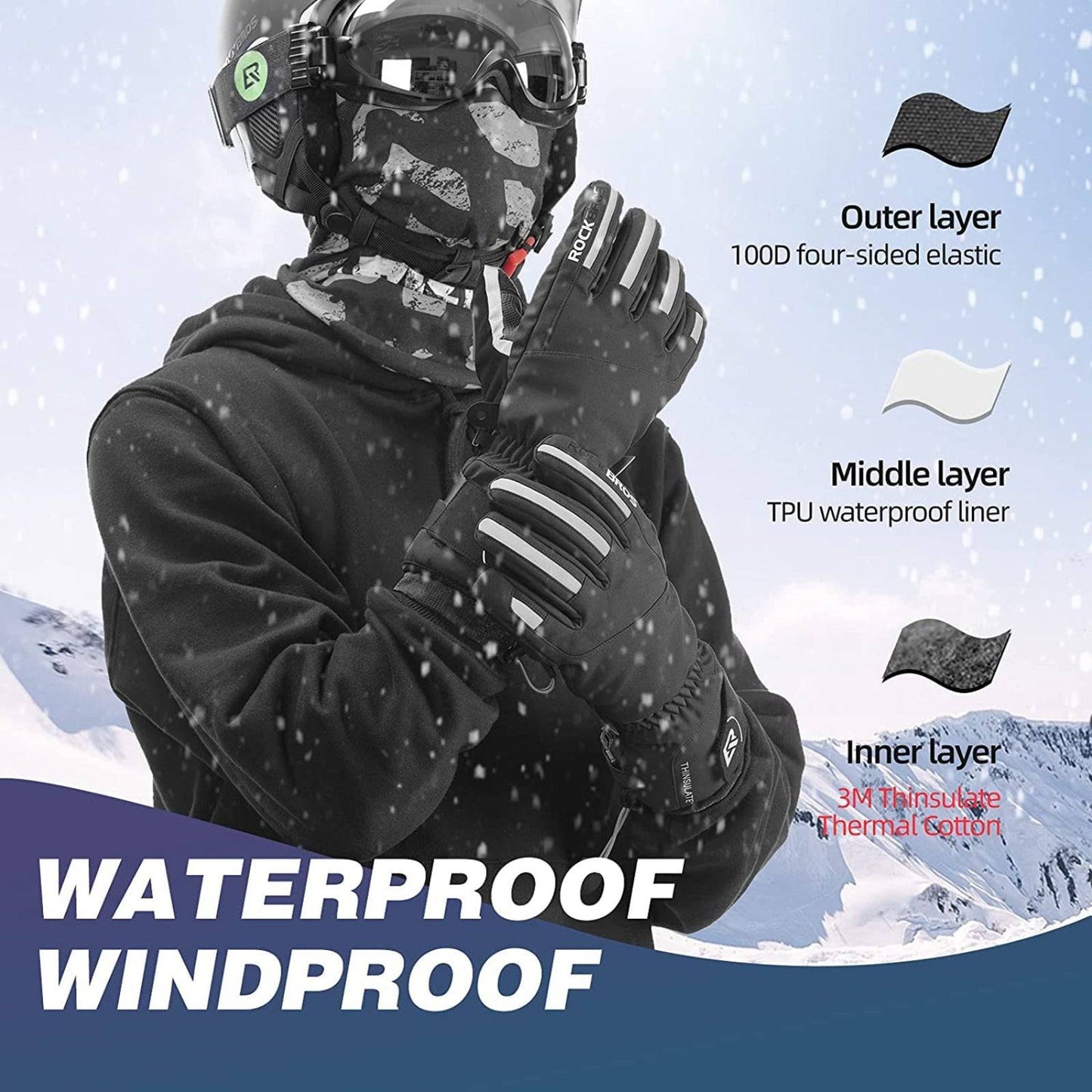Guantes de ciclismo de invierno para hombre, resistentes al viento, tallas M-2XL, ROCKBROS