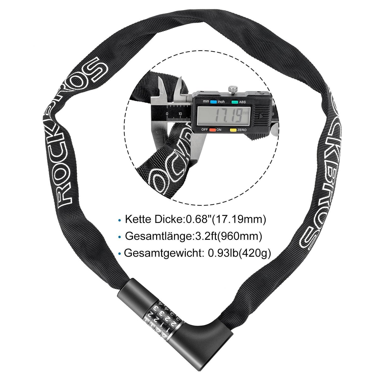 Cerradura de combinación con código de 4 dígitos, 96 cm de largo, ROCKBROS