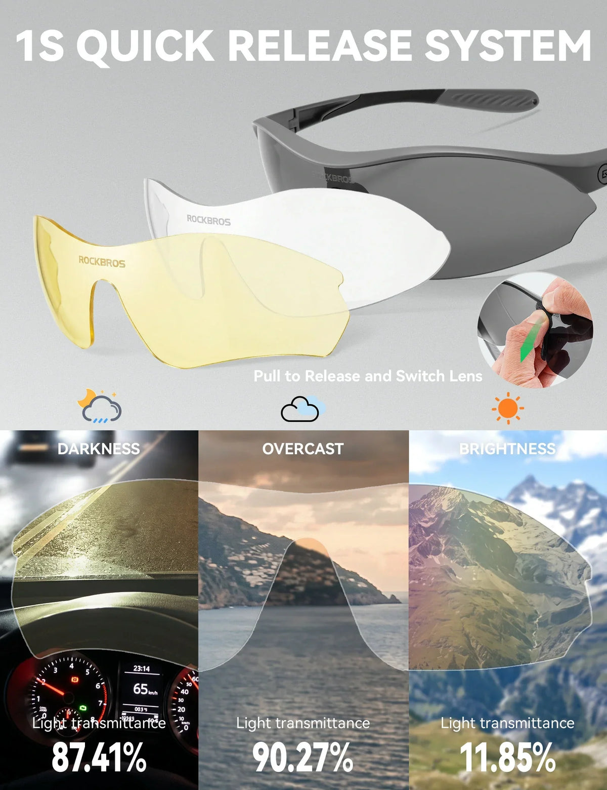 Gafas de sol deportivas ROCKBROS para ciclismo con 3 lentes UV400 intercambiables