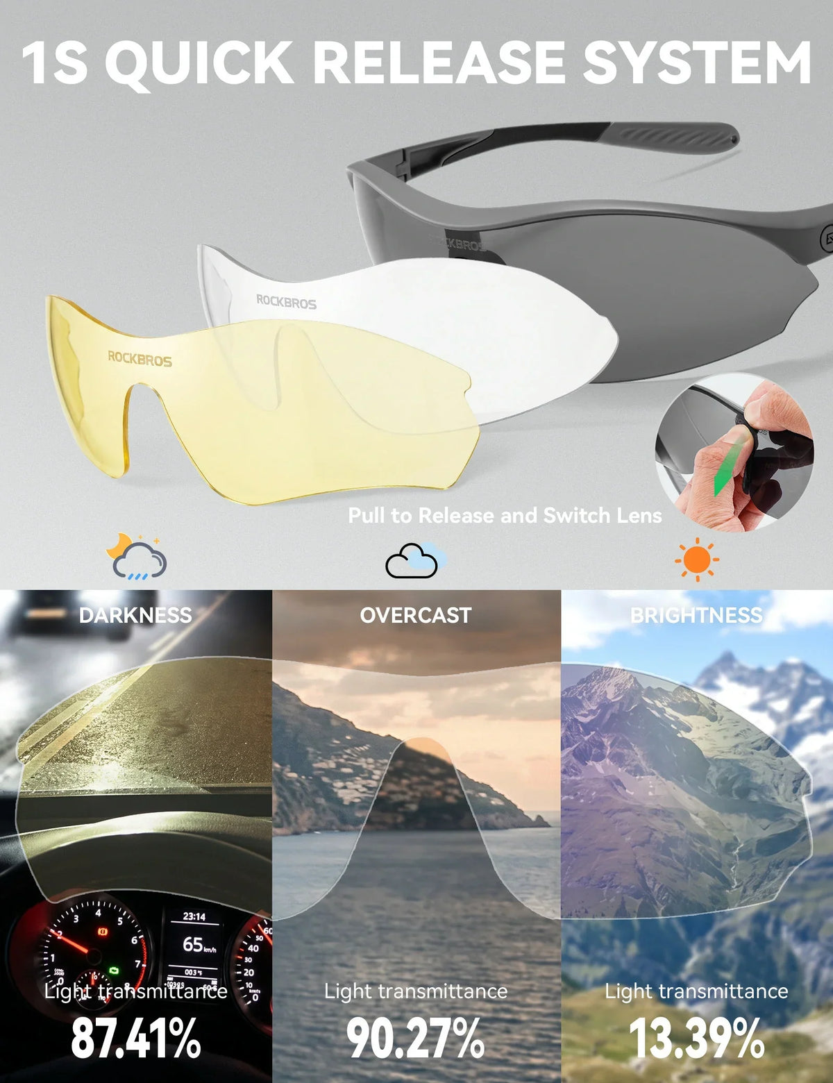 Gafas de sol deportivas ROCKBROS para ciclismo con 3 lentes UV400 intercambiables